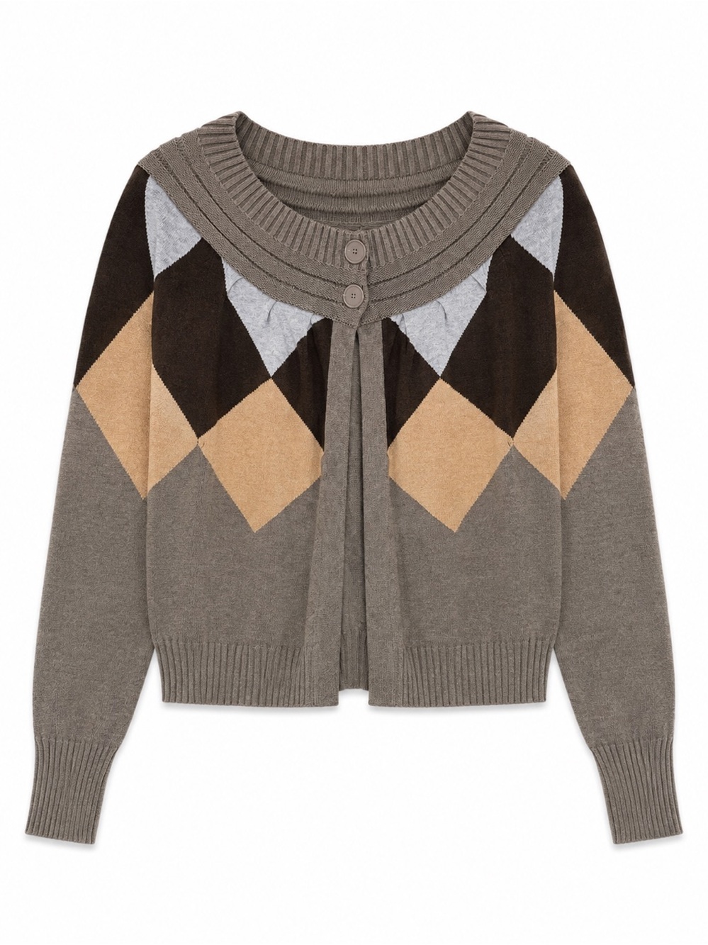 MEXX Colorblock Knit Cardigan Sweater – Taupe/Brown/Camel – Size M